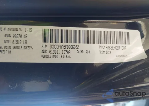 2015 Dodge Dart Se z USA, uszkodzony, nr VIN 1C3CDFAA5FD266602